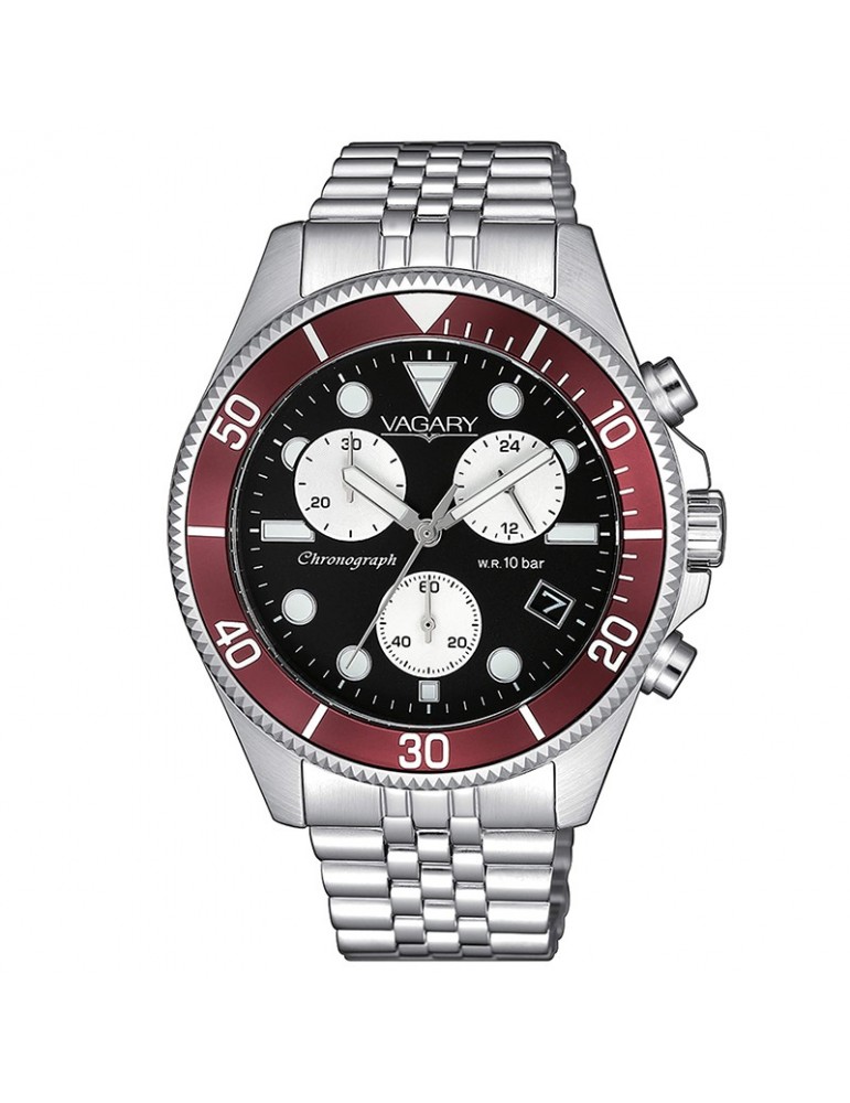 Orologio Vagary Uomo-Aqua39-Cronografo 41mm Nero e Rosso-VS1-019-53
