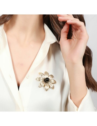 Spilla Unoaerre - Fashion - Dorata - a Fiore - Sfera Nera - EXS006G 2