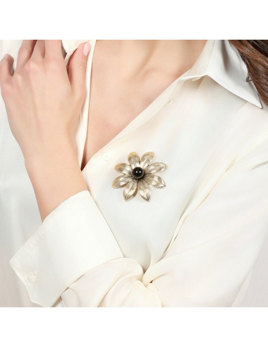 Unoaerre Brooch - Fashion - Golden - Flower - Black Sphere - EXS006G