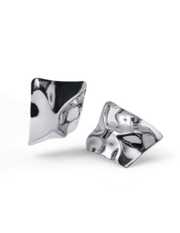 Unoaerre Earrings - Shiny Silver - Crumpled Design-17EXO0118B 2