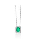 Miluna Necklace - in 18-karat White Gold with Rectangular Emerald Pendant and Natural Diamonds - 0