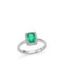 Miluna Ring - in 18-karat White Gold with Rectangular Emerald and Natural Diamonds - 0