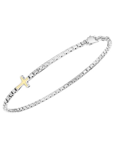 Zancan Bracelet - 925% Silver - Golden Cross - White Diamonds - ESB448G