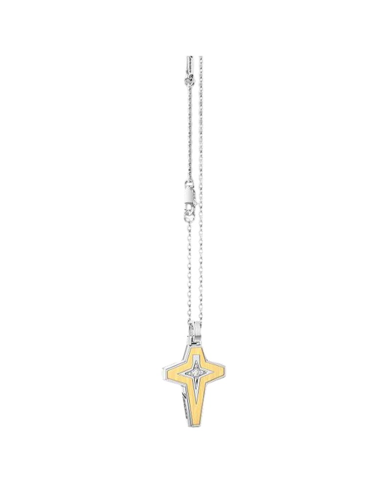 Zancan Necklace - Alpha Diamond in 925% Silver with Golden Cross and Diamond 0.0035 ct - 0