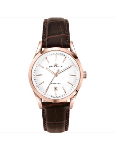 Orologio Philip Watch - Sunray Tempo e Data 39mm Rose Gold Bianco - 0