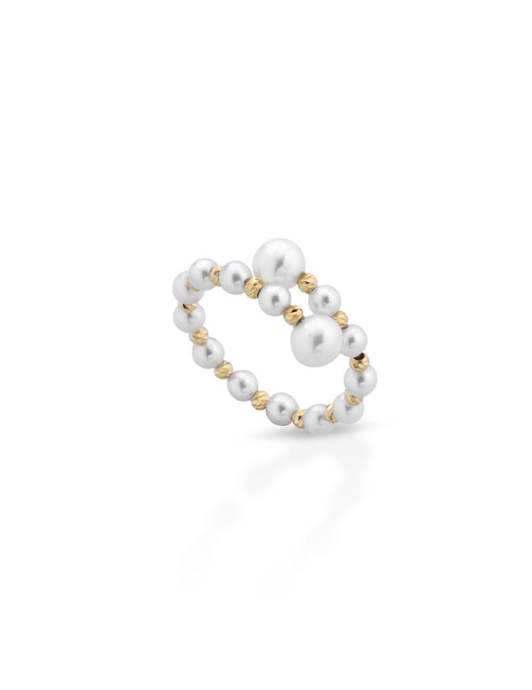 Lelune - Aurora Ring in 3 - 3.5 mm Freshwater Cultured Pearls and 18K Yellow Gold Elements - 0