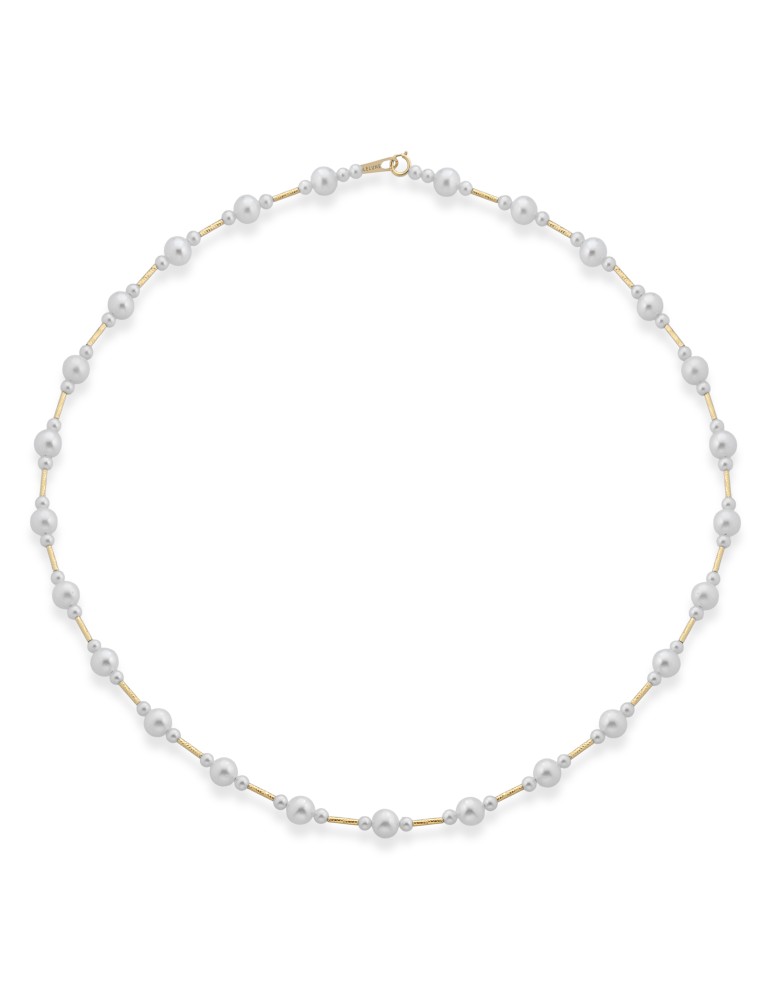 Lelune - Aurora Choker in 2.5 - 3 mm Freshwater Cultured Pearls and 18K Yellow Gold Elements - 0
