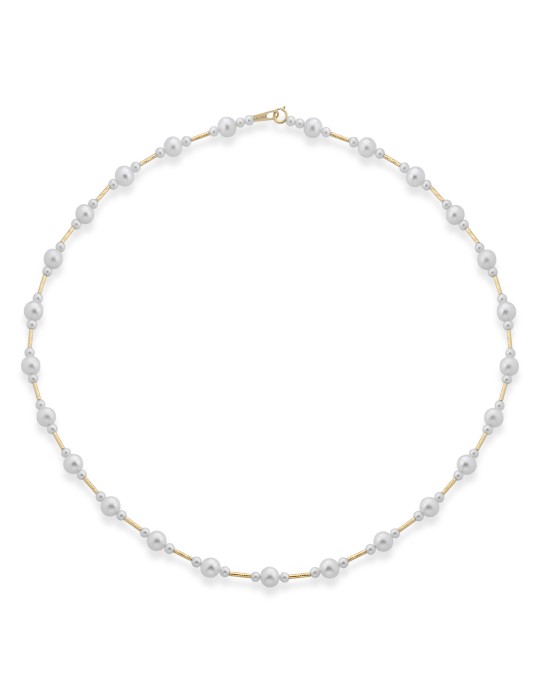 Lelune - Aurora Choker in 2.5 - 3 mm Freshwater Cultured Pearls and 18K Yellow Gold Elements - 0
