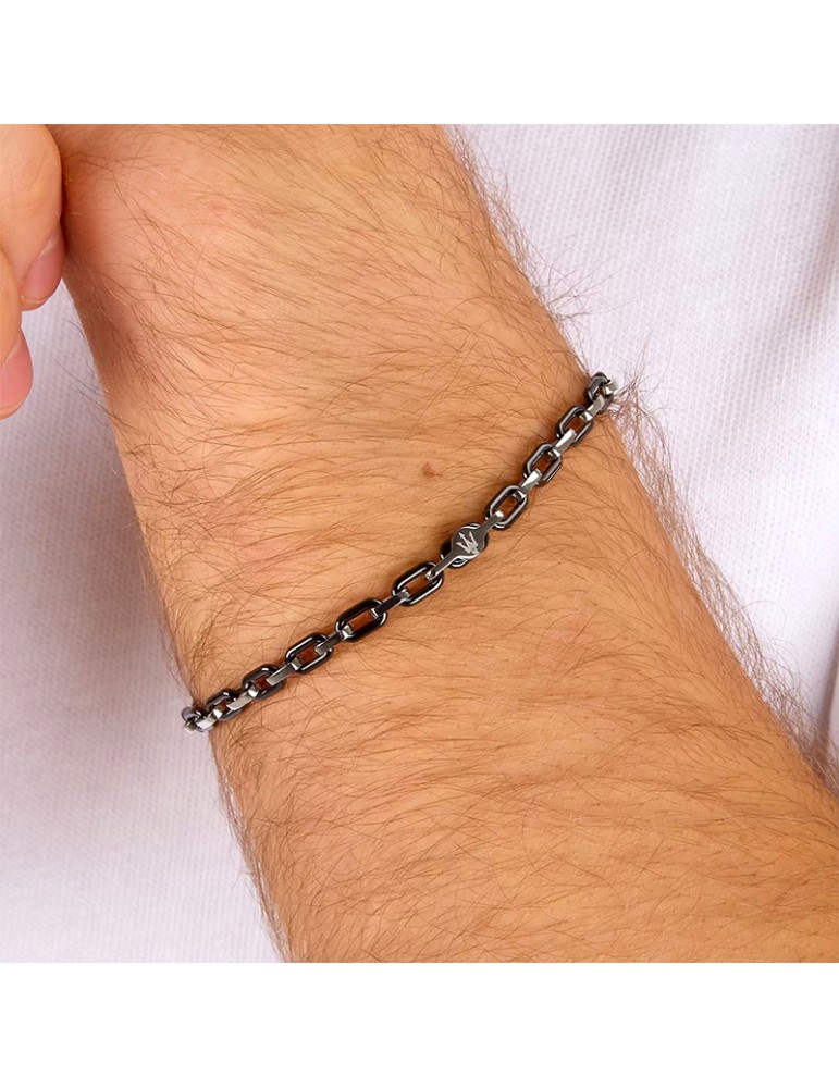 Bracciale Maserati - Catena - Acciaio - Maglie Ovali Nere - JM226ATZ77