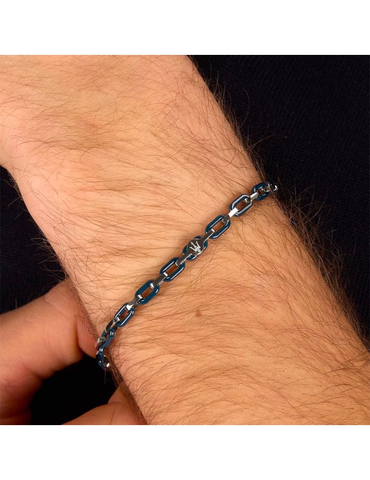Bracciale Maserati - Catena - Acciaio - Maglie Ovali Blu - JM226ATZ78