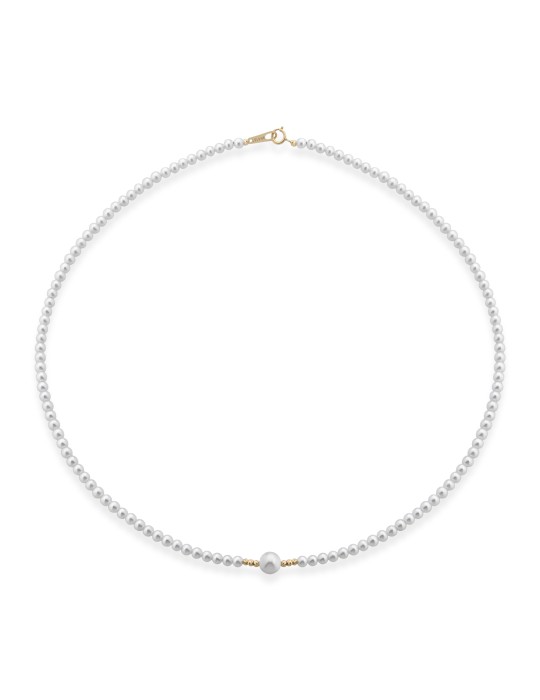 Lelune - Aurora Choker in 3-3.5 mm Freshwater Cultured Pearls and 18K Yellow Gold Elements - 0
