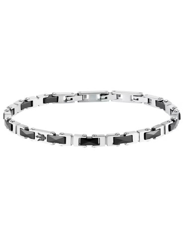 Bracciale Maserati -Acciaio 316L-Maglie Silver-Inserti Neri-JM226ATZ81