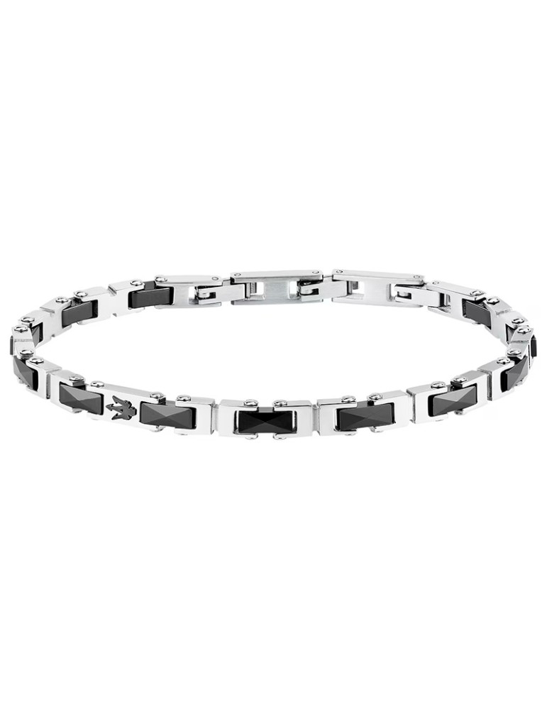 Bracciale Maserati -Acciaio 316L-Maglie Silver-Inserti Neri-JM226ATZ81