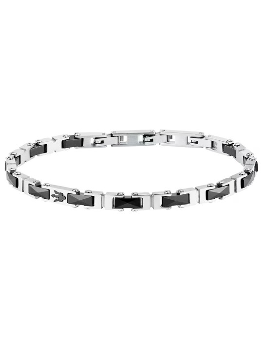 Maserati bracelet - 316L steel - Silver links - Black inserts - JM226ATZ81