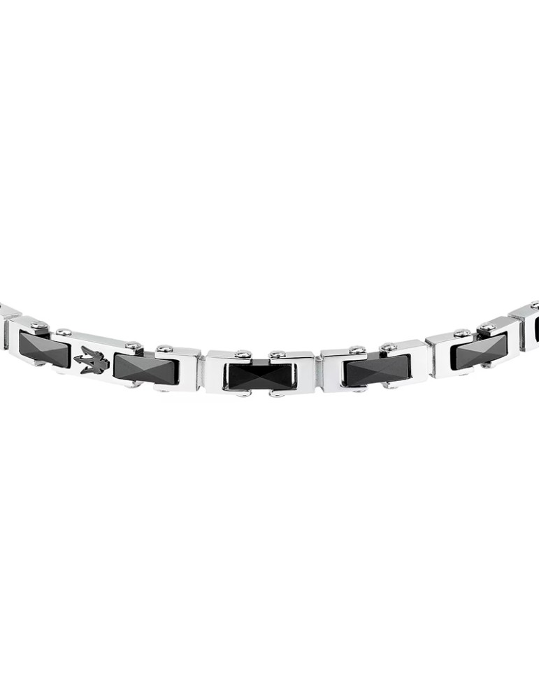 Maserati bracelet - 316L steel - Silver links - Black inserts - JM226ATZ81