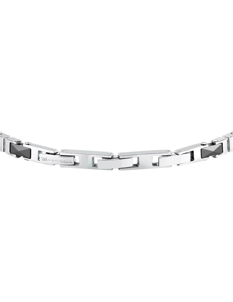 Bracciale Maserati -Acciaio 316L-Maglie Silver-Inserti Neri-JM226ATZ81