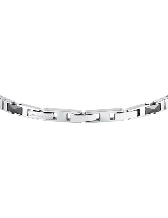 Bracciale Maserati -Acciaio 316L-Maglie Silver-Inserti Neri-JM226ATZ81