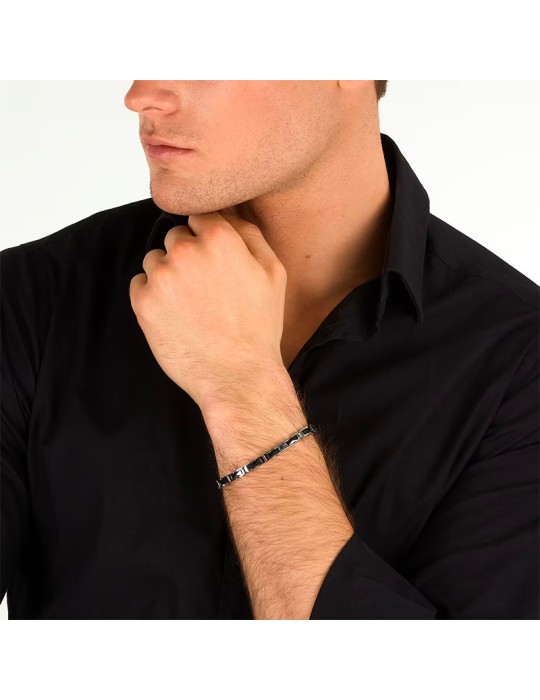 Bracciale Maserati -Acciaio 316L-Maglie Silver-Inserti Neri-JM226ATZ81