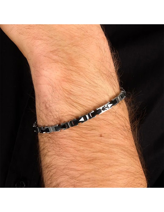 Bracciale Maserati -Acciaio 316L-Maglie Silver-Inserti Neri-JM226ATZ81