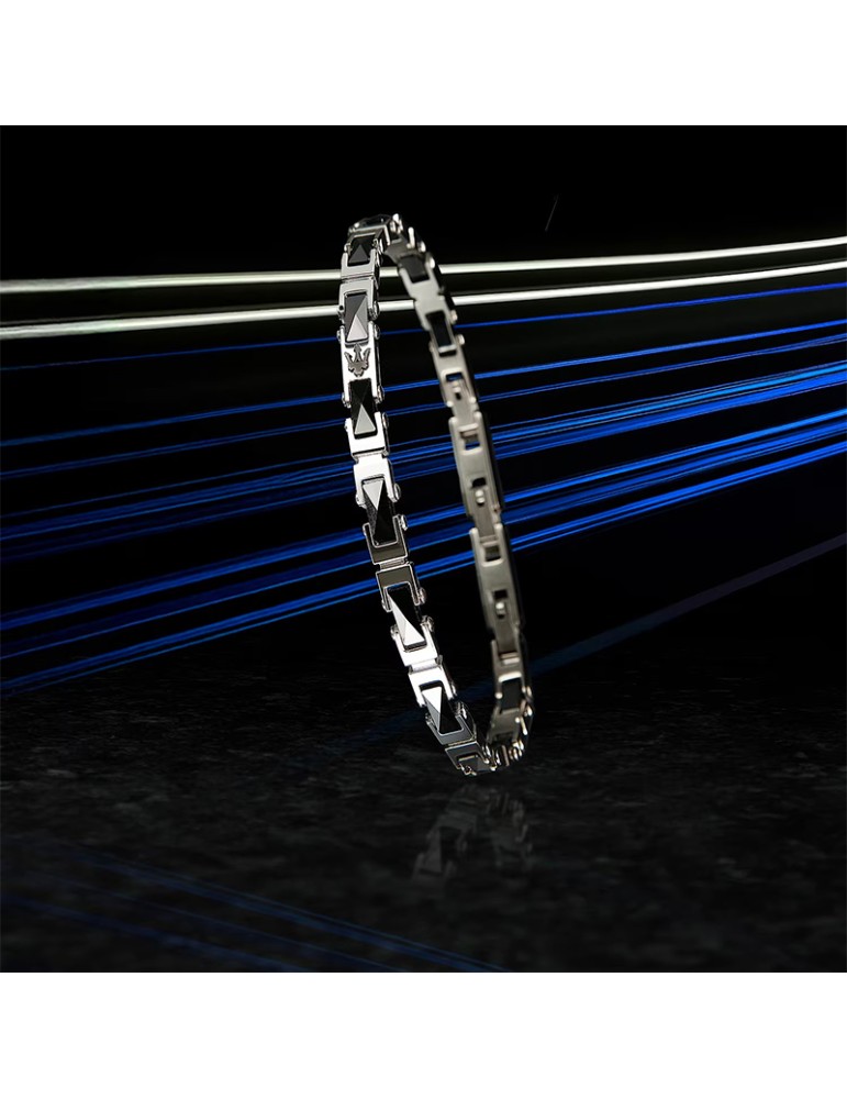 Bracciale Maserati -Acciaio 316L-Maglie Silver-Inserti Neri-JM226ATZ81