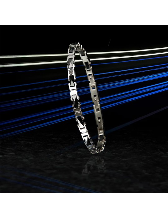 Bracciale Maserati -Acciaio 316L-Maglie Silver-Inserti Neri-JM226ATZ81
