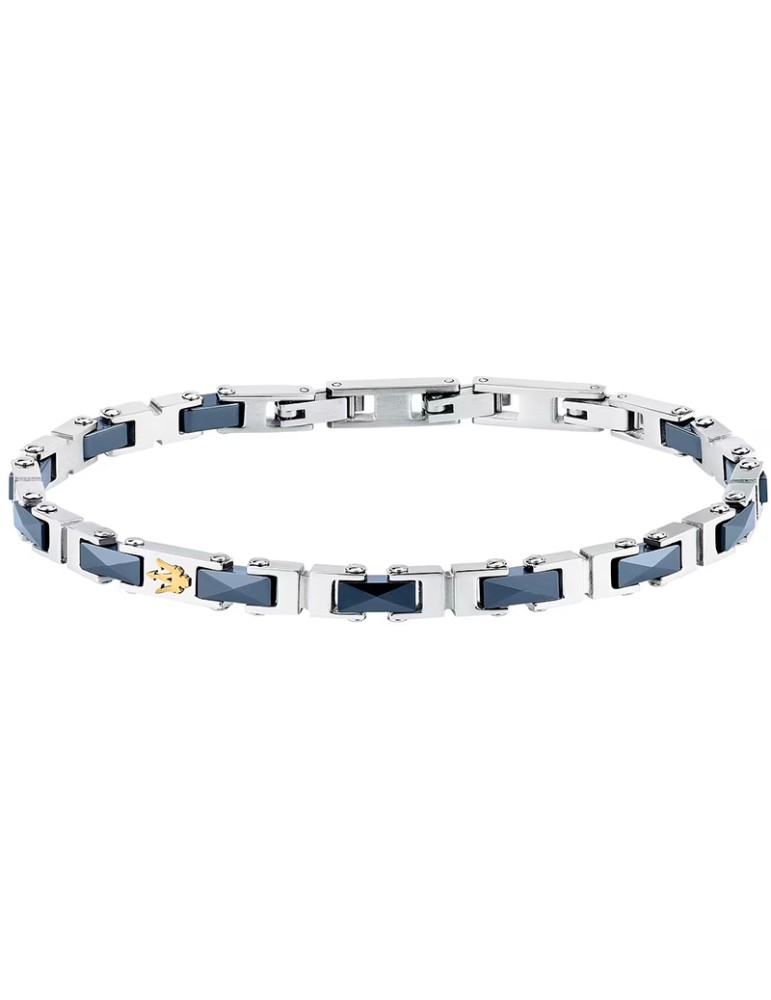 Bracciale Maserati - Acciaio 316L-Maglie Silver-Inserti Blu-JM226ATZ82