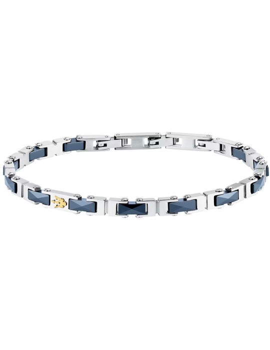 Bracciale Maserati - Acciaio 316L-Maglie Silver-Inserti Blu-JM226ATZ82