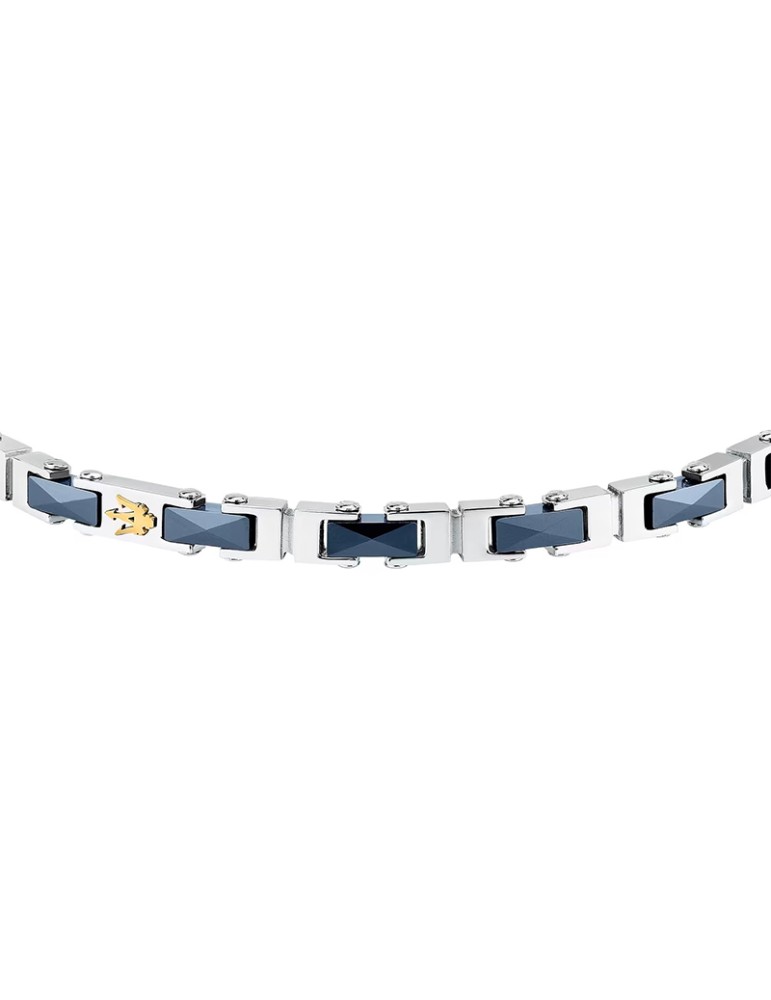 Bracciale Maserati - Acciaio 316L-Maglie Silver-Inserti Blu-JM226ATZ82
