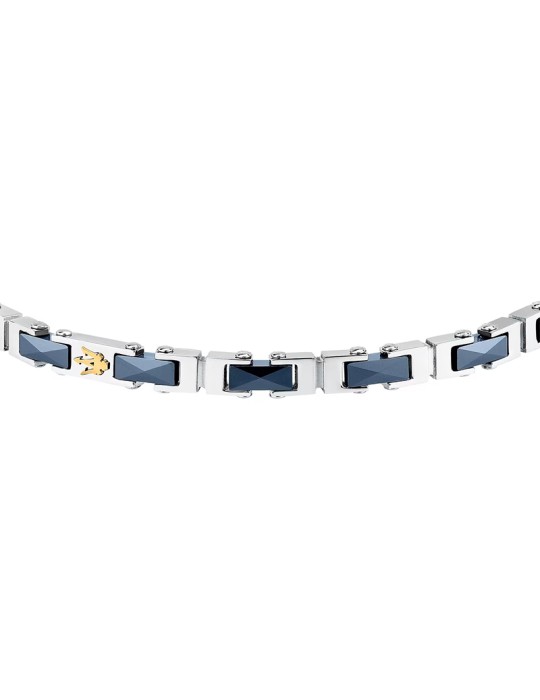 Bracciale Maserati - Acciaio 316L-Maglie Silver-Inserti Blu-JM226ATZ82