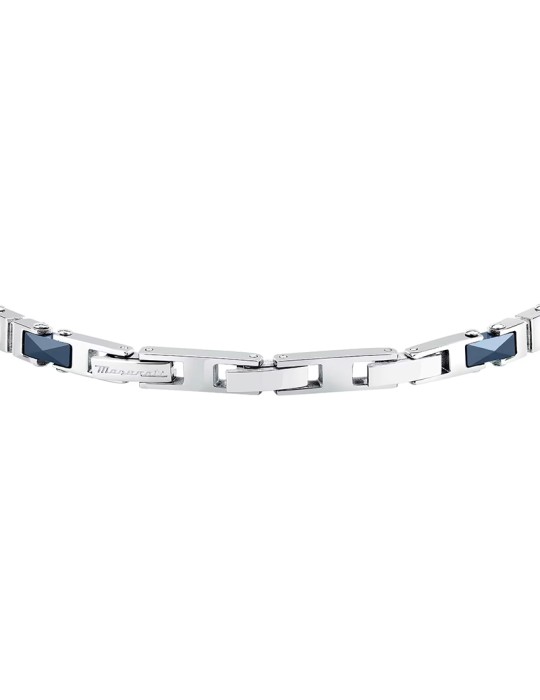 Bracciale Maserati - Acciaio 316L-Maglie Silver-Inserti Blu-JM226ATZ82