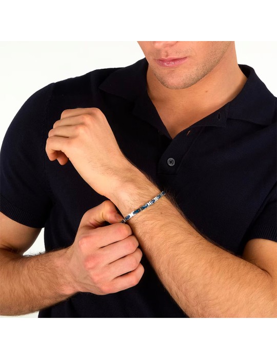 Bracciale Maserati - Acciaio 316L-Maglie Silver-Inserti Blu-JM226ATZ82