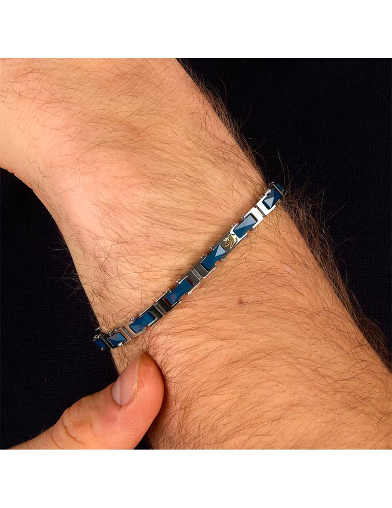 Bracciale Maserati - Acciaio 316L-Maglie Silver-Inserti Blu-JM226ATZ82