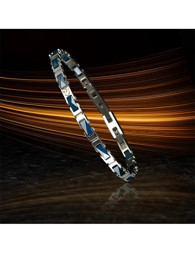 Bracciale Maserati - Acciaio 316L-Maglie Silver-Inserti Blu-JM226ATZ82