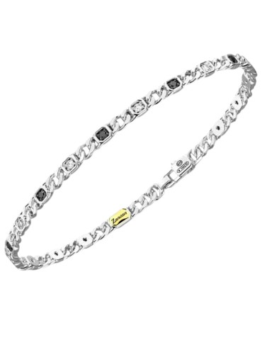 Zancan Bracelet - 925% Silver-White Diamonds-Black Diamonds-ESB471G