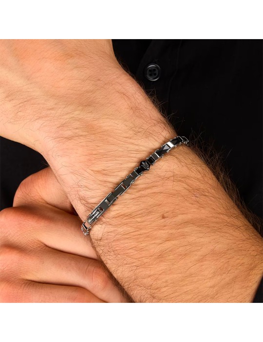 Bracciale Maserati -a Catena - Acciaio 316L - Inserti Neri -JM226ATZ83