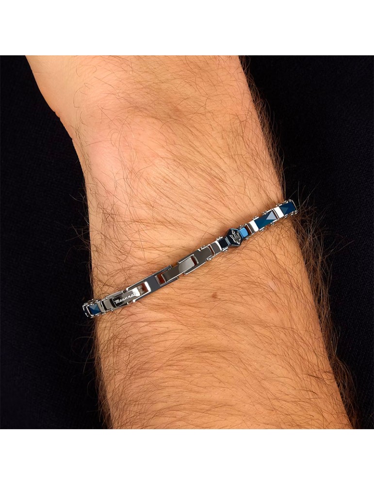 Bracciale Maserati - a Catena - Acciaio 316L - Inserti Blu -JM226ATZ84