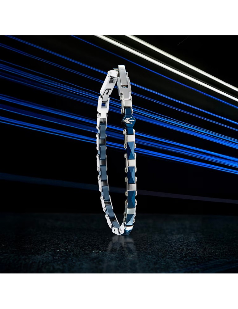 Maserati Bracelet - Chain - 316L Steel - Blue Inserts - JM226ATZ84