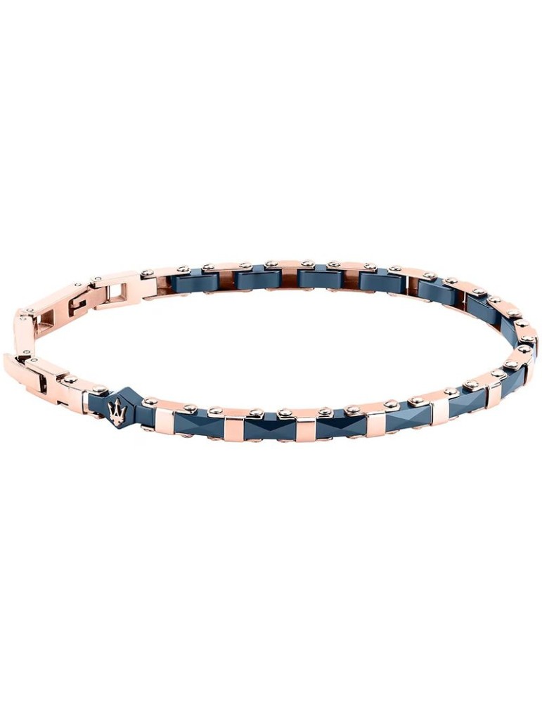 Maserati Bracelet - 316L Rose Gold Steel - Blue Inserts - JM226ATZ85