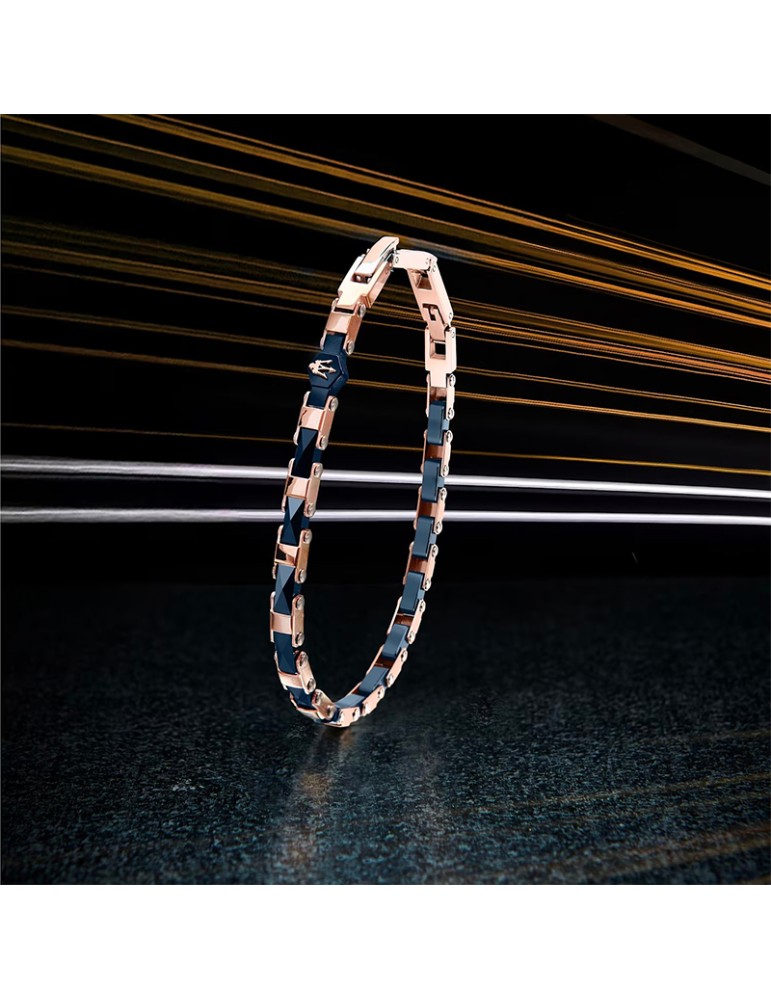 Maserati Bracelet - 316L Rose Gold Steel - Blue Inserts - JM226ATZ85
