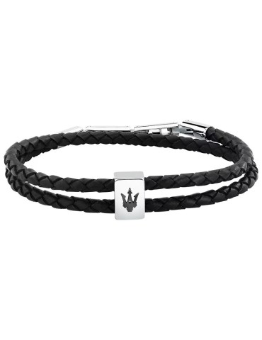 Maserati Bracelet - Leather - Double Cord - Black Leather -JM226AVE44