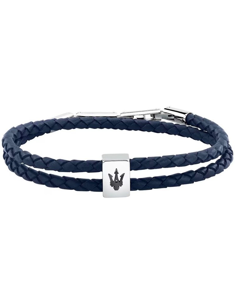 Maserati Bracelet - Leather - Double Cord - Blue Leather - JM226AVE46