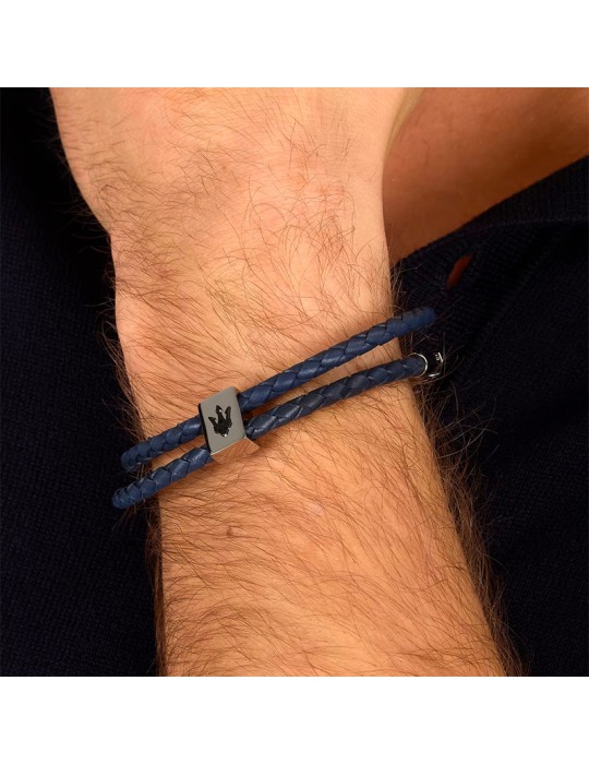 Maserati Bracelet - Leather - Double Cord - Blue Leather - JM226AVE46