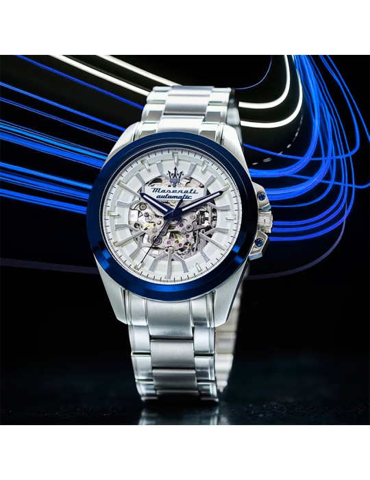 Maserati Watch - Silver - 43mm - Blue - Exposed Movement - R8823112006