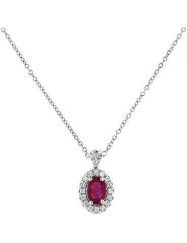 Collana Davite & Delucchi - in Oro Bianco 18 Carati con Diamanti e Rubino - 0