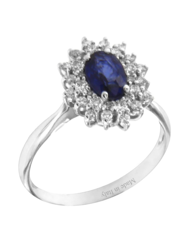 Anello Davite&Delucchi - in Oro Bianco 18 Carati con Zaffiro e Diamanti Naturali 0,30 ct - 0