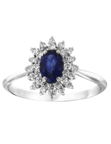 Anello Davite&Delucchi - in Oro Bianco 18 Carati con Zaffiro e Diamanti Naturali 0,30 ct - 0 2