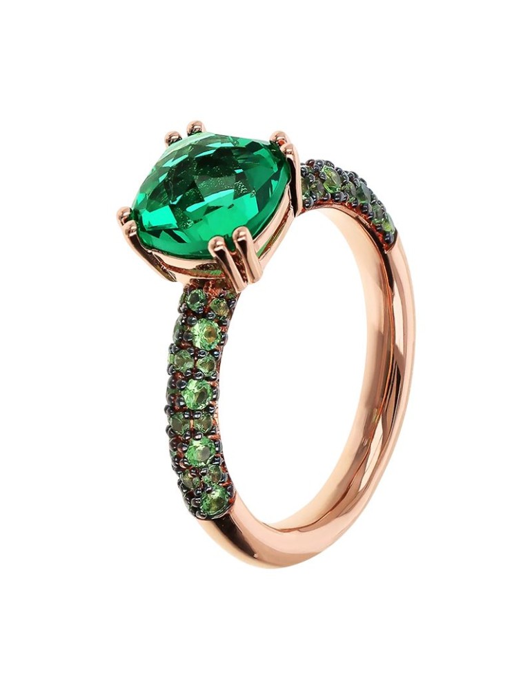Anello Bronzallure-Rose Gold-Prisma Gem Verde-Misura 14-WSBZ02181.EM-14