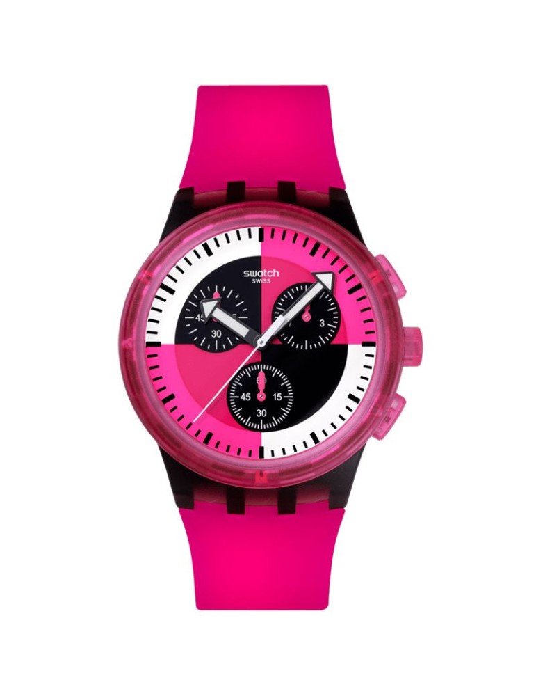 Swatch watch - Fuchsia Lines - Chronograph - 42mm - Pink and Black - SUSB110