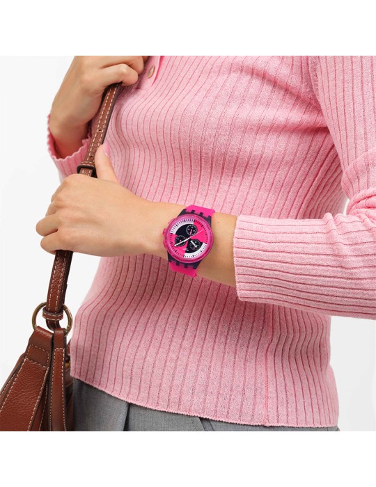 Orologio Swatch - Fuchsia Lines - Cronografo -42mm-Rosa e Nero-SUSB110
