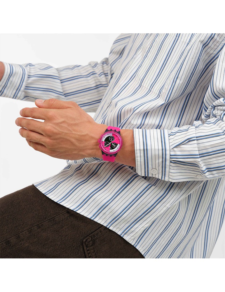 Orologio Swatch - Fuchsia Lines - Cronografo -42mm-Rosa e Nero-SUSB110